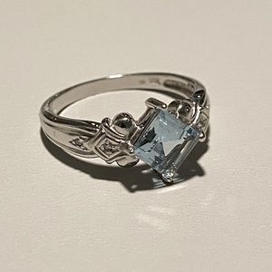 Genuine Aquamarine and Diamond Ring